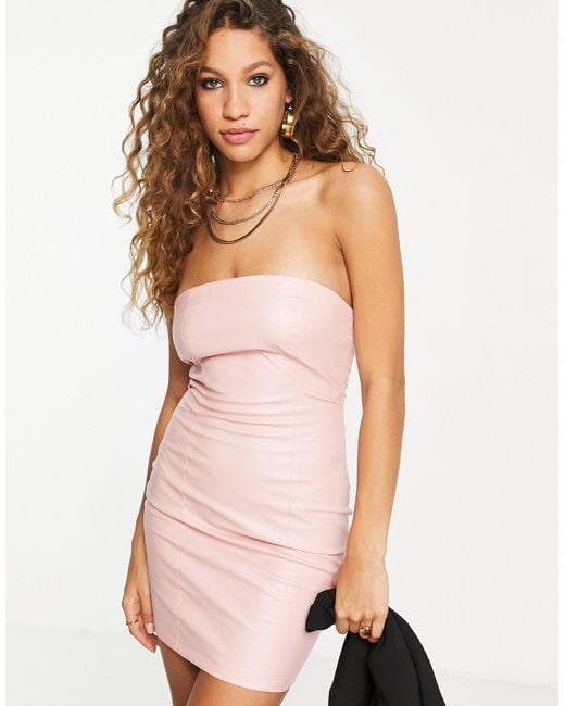 Missy Empire Leather Look Bandeau Mini Dress in Pink (Natural) Lyst UK