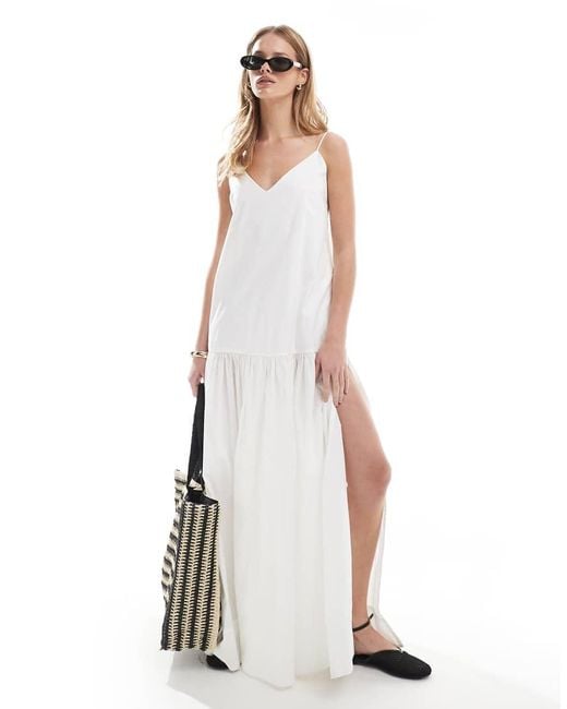 Monki White Tiered Floaty Maxi Dress With Low Tie Back Detail