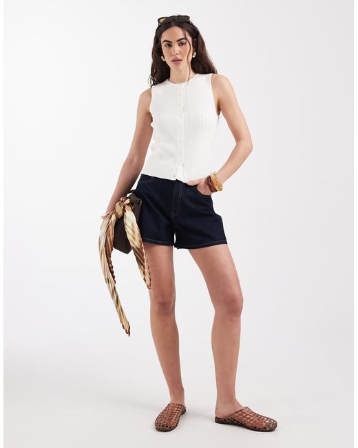 New Look White Ribbed Knitted Button Down Vest