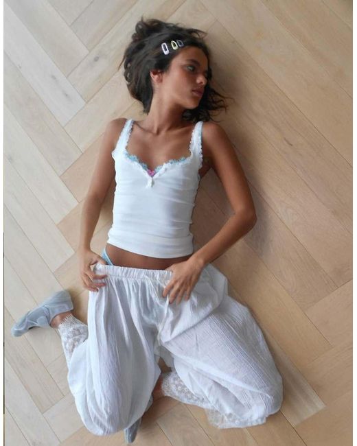 Bershka White Lace Henley Strap Top