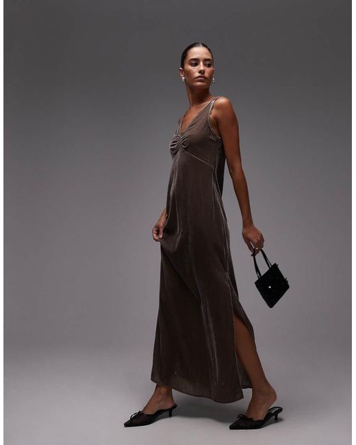 & Other Stories Gray Velvet Maxi Slip Dress