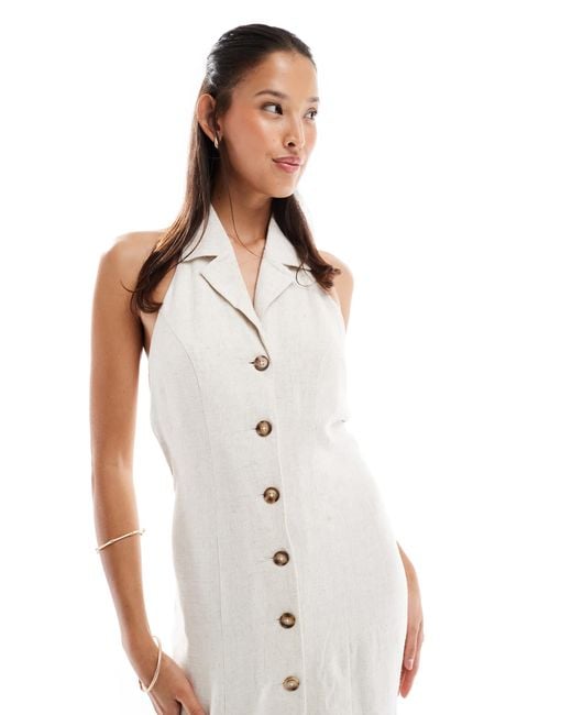 Miss Selfridge White Linen Blend Collared Halter Mini Dress