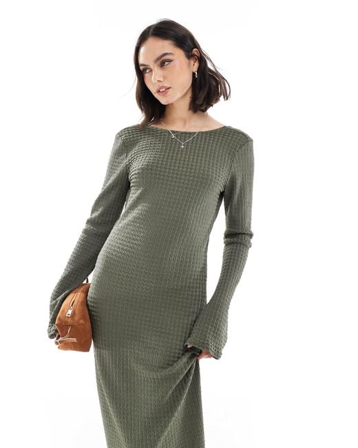 Vero Moda Green Long Sleeve Textured Maxi Dress