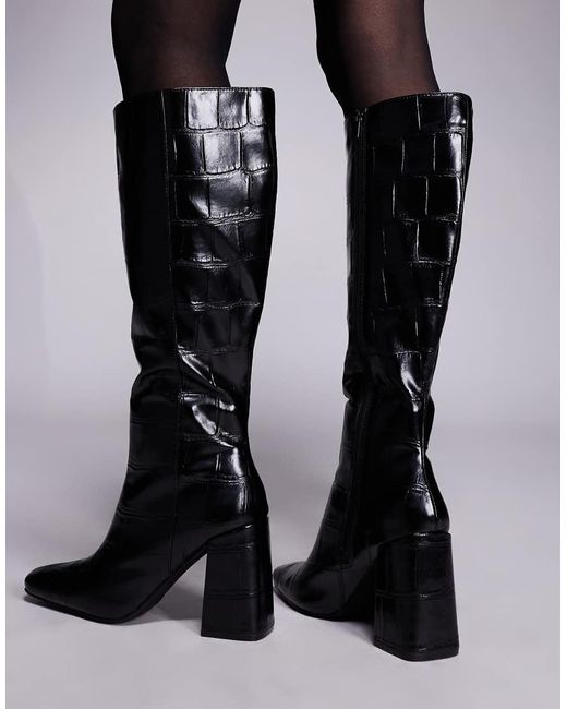 Public Desire Black Apology Block Heel Knee Boots