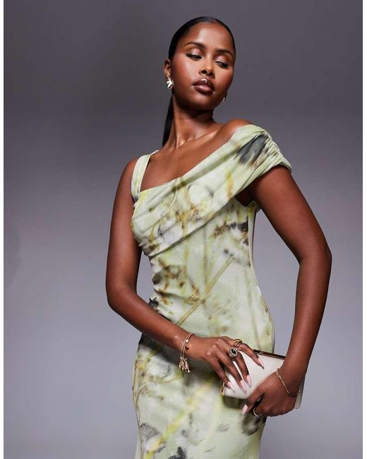 ASOS Multicolor One Cami Strap With Asymmetric Bardot Mesh Maxi Dress