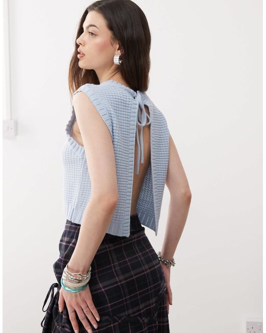 Collusion Blue Knitted Open Tie Back Vest