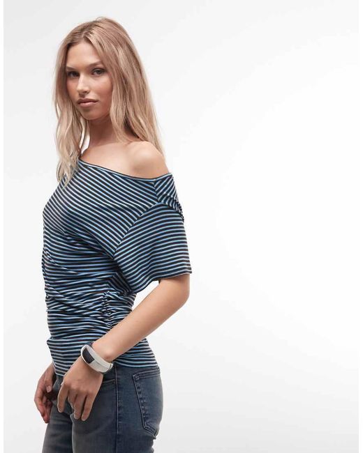 Collusion Blue Off-Shoulder Drapey Top
