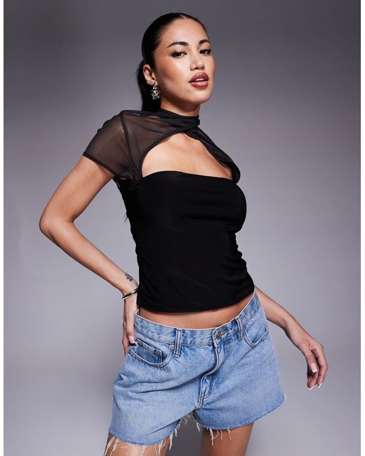 ASOS Blue – gesmoktes netzstoff-oberteil