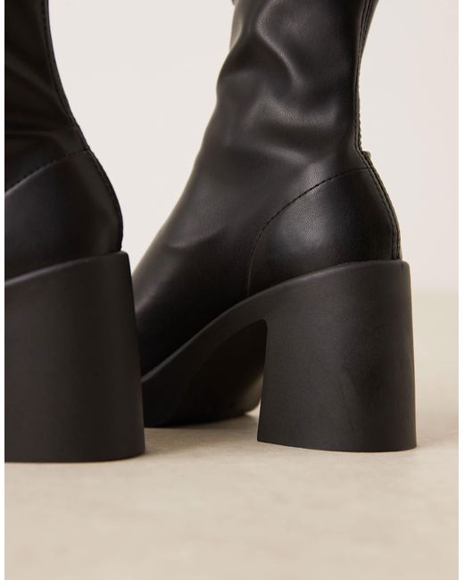 Asos Design Wide Fit Black Edison Square Toe Chunky Heeled Sock Boots