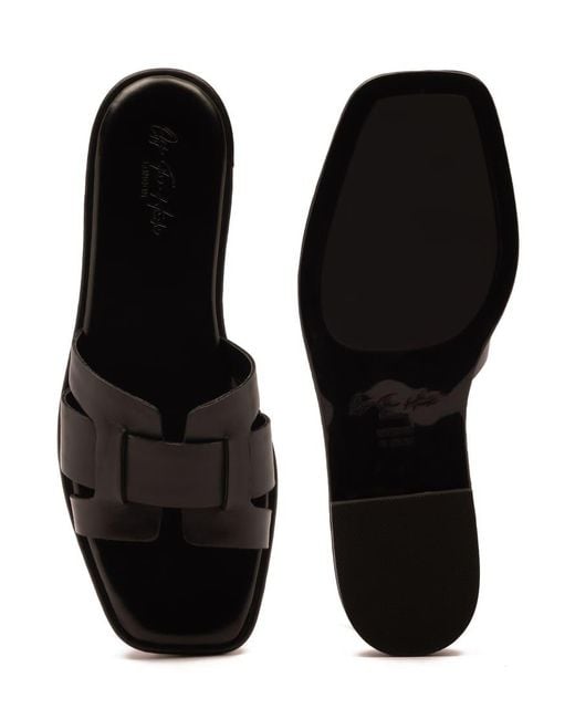 OFF THE HOOK Black Heath Leather Slip On Flat Sandals