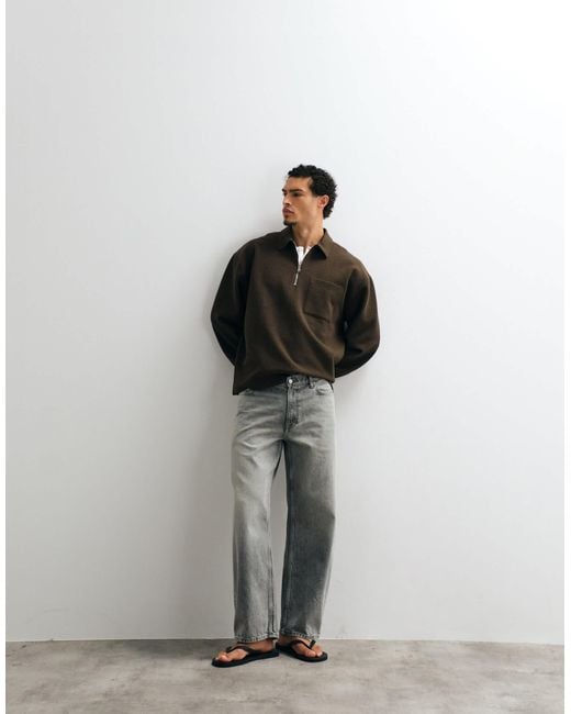 ASOS Black Oversized Half Zip Polo for men