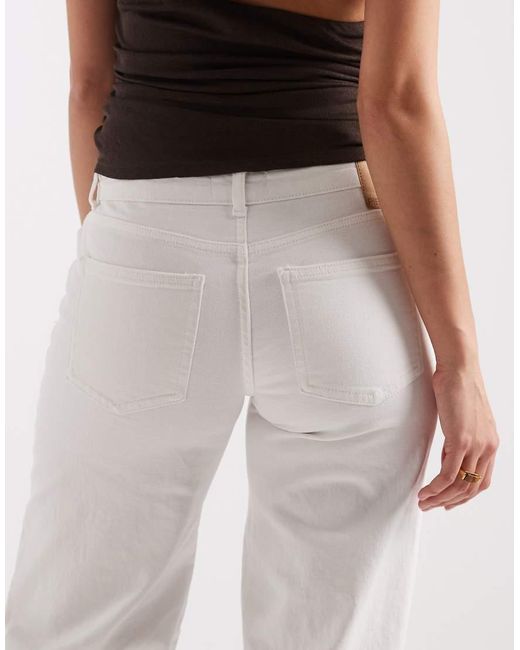 Pieces White Selma Low Waisted Wide Leg Jeans