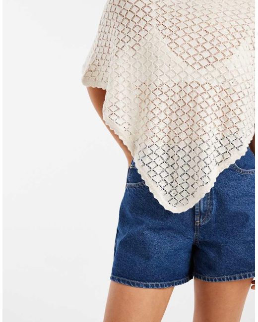 Hollister White Knitted Crochet Poncho