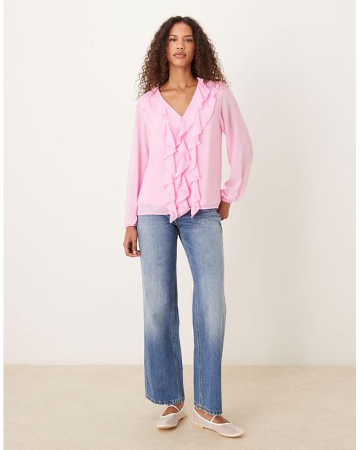 Vila Pink Ruffle Frill Woven Blouse
