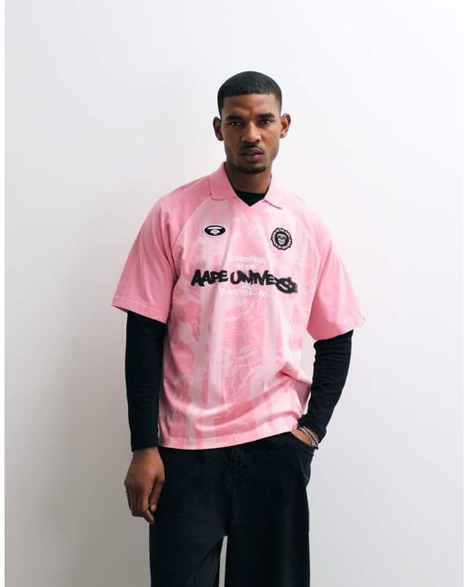 Aape By A Bathing Ape Pink Aape By A Bathing Ape Logo Sports Jersey for men