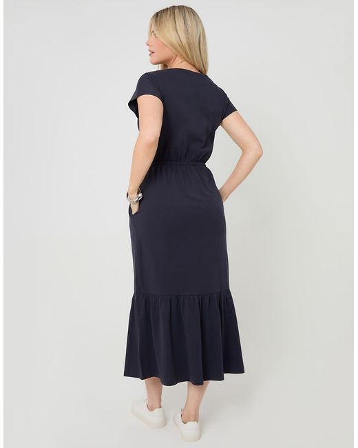 Threadbare Blue Drawstring Waist Boat Neck Cotton Jersey Maxi Dress