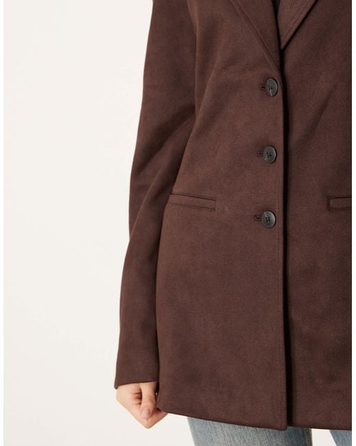 Gina Tricot Brown Relaxed Fit Faux Suede Blazer