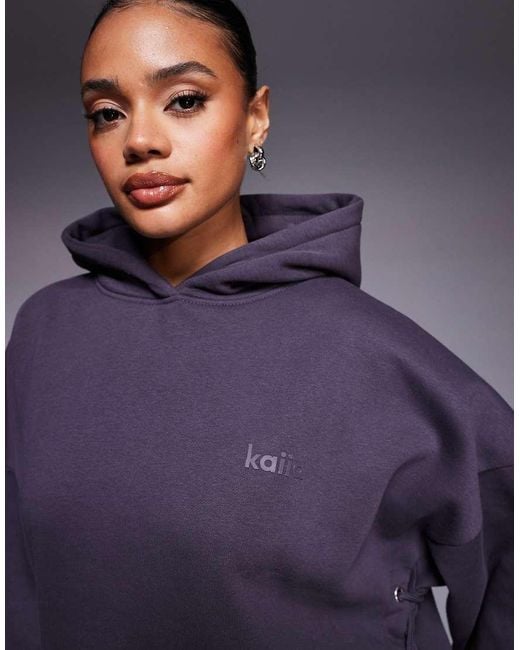 Kaiia Purple Cotton Rich Oversized Lace Up Detail Hoodie Co-ord