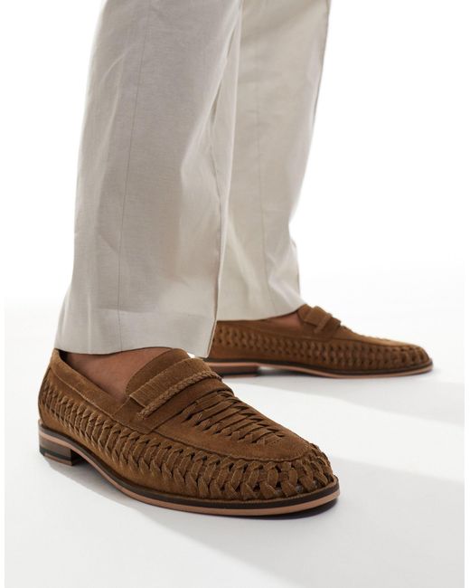 Walk London Brown Wes Slip On Mules Weave Loafers for men
