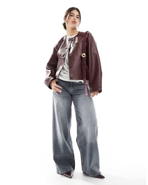 ASOS Purple Collarless Clean Leather Look Jacket