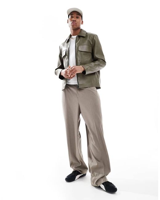 River Island Gray Faux Leather Shacket for men