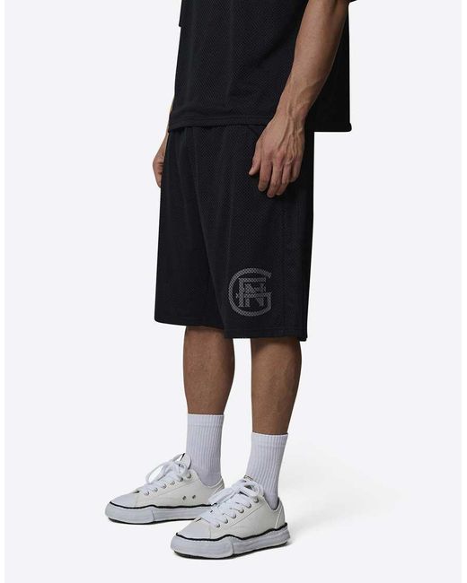 Good For Nothing Black Monogram Double Layered Mesh Jersey Shorts for men