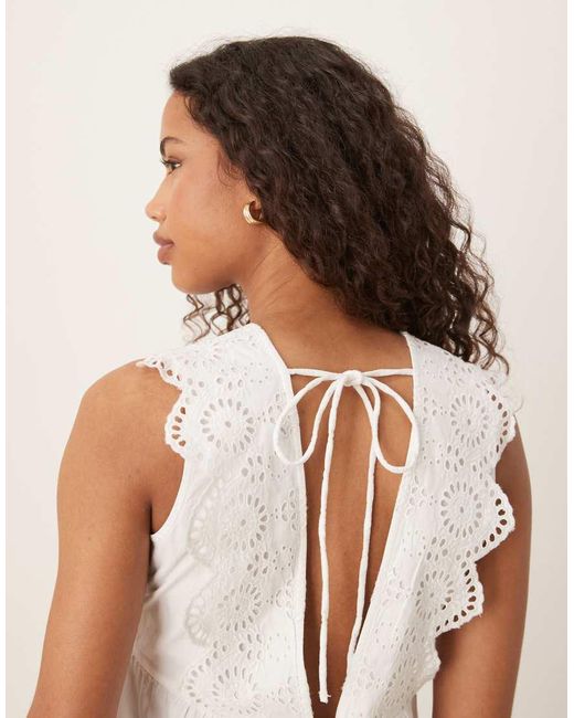 Jdy Natural Open Back Broderie Details Mini Dress