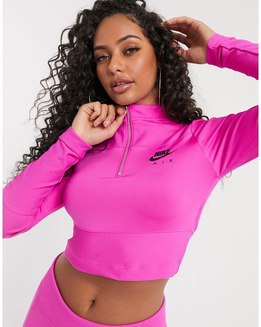 Nike Air Ribbed High Neck Long Sleeve Top in Pink | Lyst