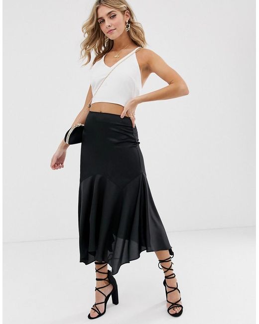 Satin Midi Skirt With Drop Waist And Floaty Hem Satin Midi Skirt With Drop Waist And Floaty Hem