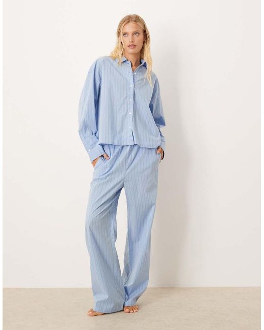 Calvin Klein Gestreept Pyjamashirt Van Katoenen Popeline in het Blue