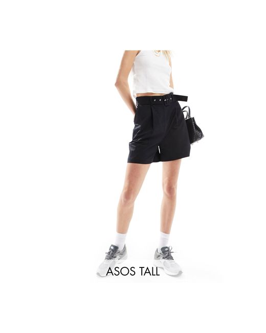ASOS Black Asos Design Tall Tailored Belted Short With Linen