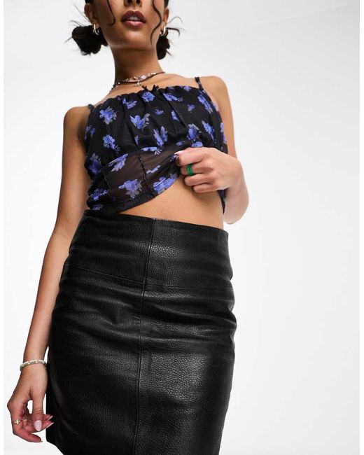 Barney's Originals Black Real Leather Mini Skirt
