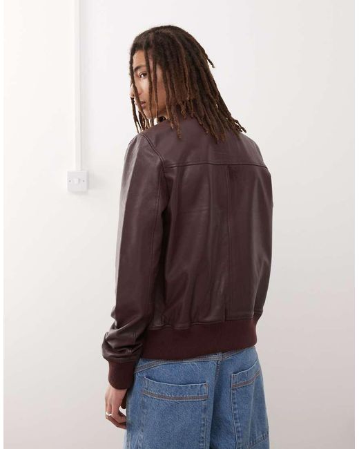 Barney's Originals Brown Real Leather Bomber Jacket for men