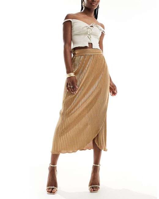 Never Fully Dressed Natural Jaspre Plisse Midi Skirt
