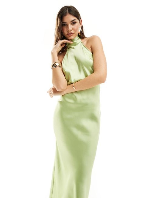 Pretty Lavish Green Exclusive To Asos Raleigh Cowl Back Satin Midaxi Dress