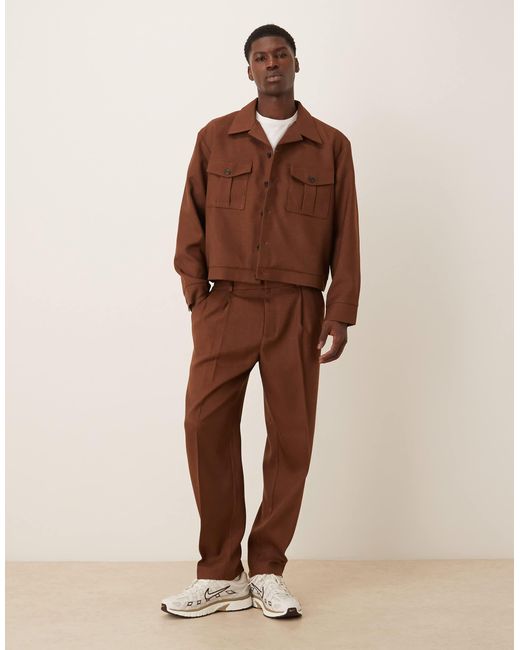 Pantalon habillé d'ensemble coupe oversize fuselée avec taille partiellement élastique - marron ASOS pour homme en coloris Brown