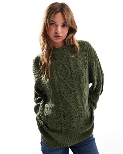 Brave Soul Oversized Gebreide Trui Met Kabels in het Green