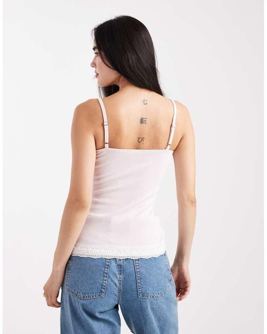 Top A Canottiera Traforato Stile Y2K Rosa Con Spalline Sottili E Finiture di Hollister in White