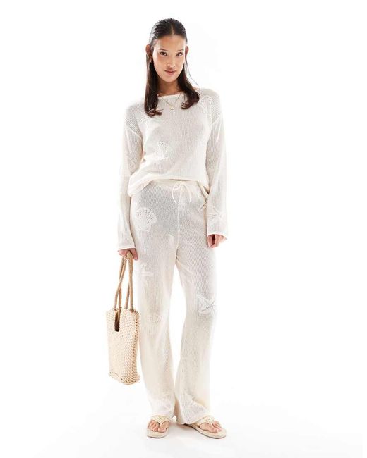 ASOS Gebreide Broek Met Wijde Pijpen En Schelpmotief Van Kant in het White