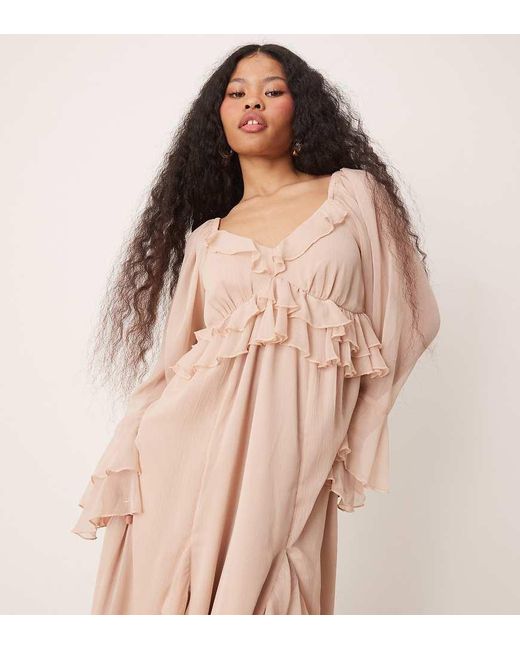 Miss Selfridge Pink Chiffon Boho Ruffle Maxi Dress