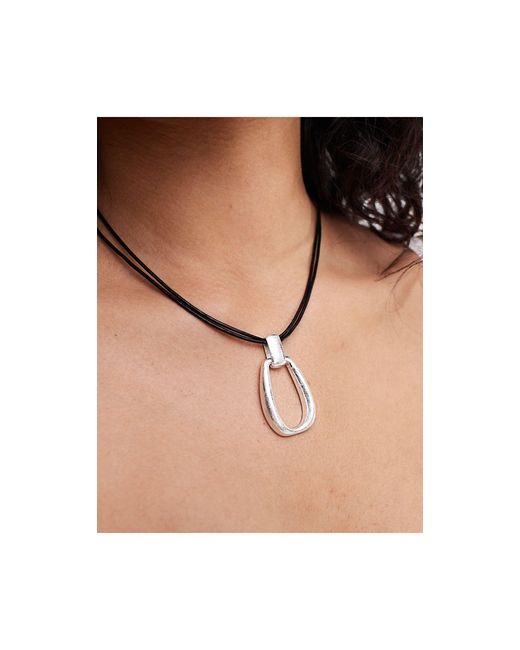 Mango Black Cord Necklace With Square Charm