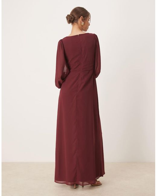 ANAYA Red Faux Wrap Blouson Sleeve Maxi Dress