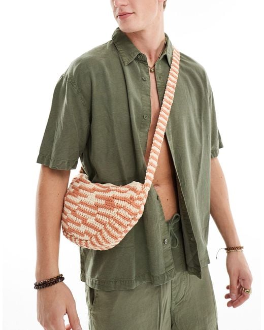 ASOS Green Crochet Cross Body Bag for men