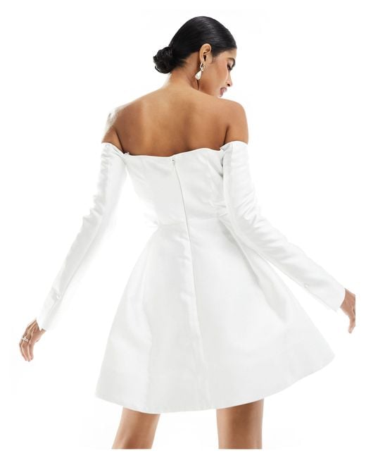 Forever New White Bridal Satin Long Sleeve Mini Dress