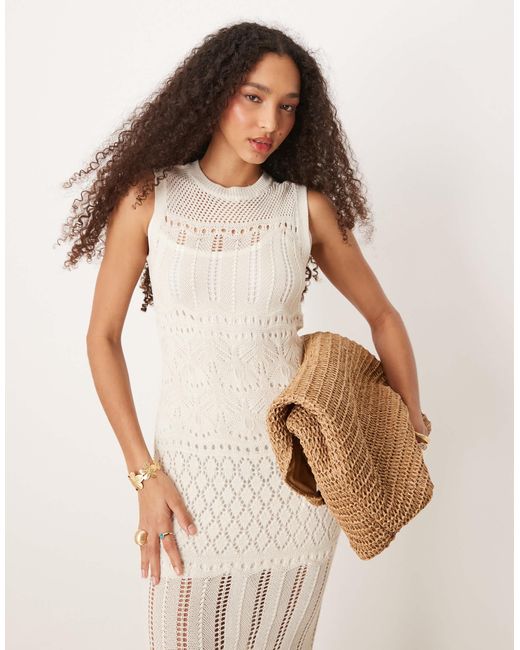 New Look White Crochet Detail Knitted Maxi Dress