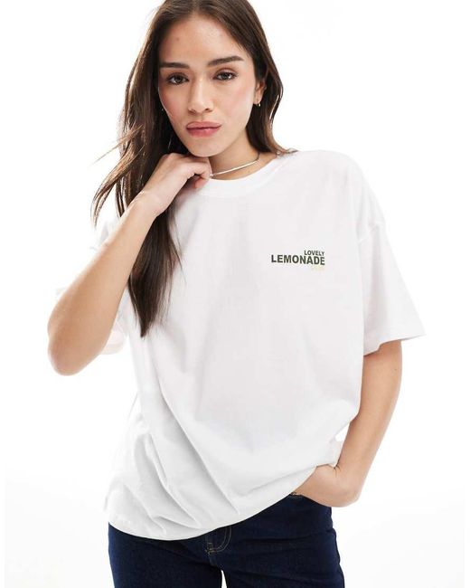 Camiseta Extragrande Con Estampado De Limón De -Blanco ONLY de color White