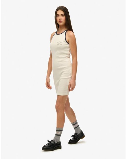 Superdry White Athletic Essentials Ribbed Tank Dress