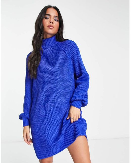 Noisy May Blue High Neck Mini Jumper Dress