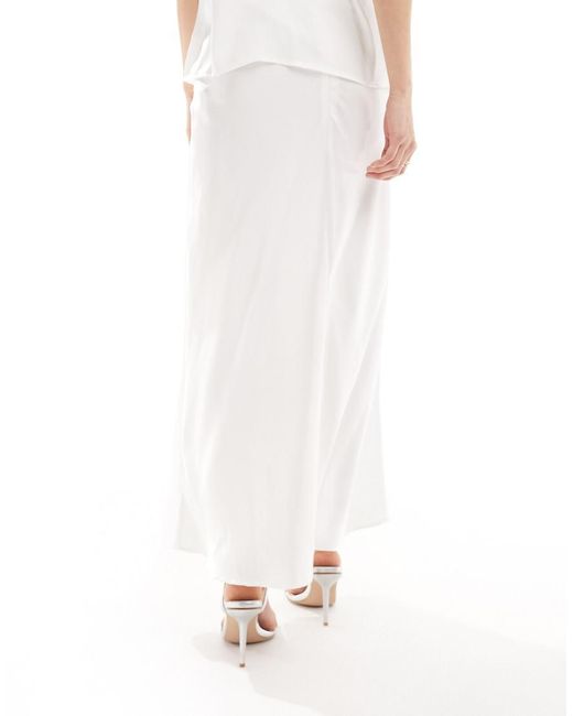 Vila White Bridal Satin Maxi Skirt Co-ord