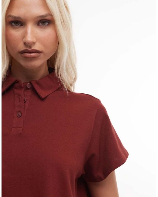 ASOS Red Trapeze Hem Short Sleeve Polo Top